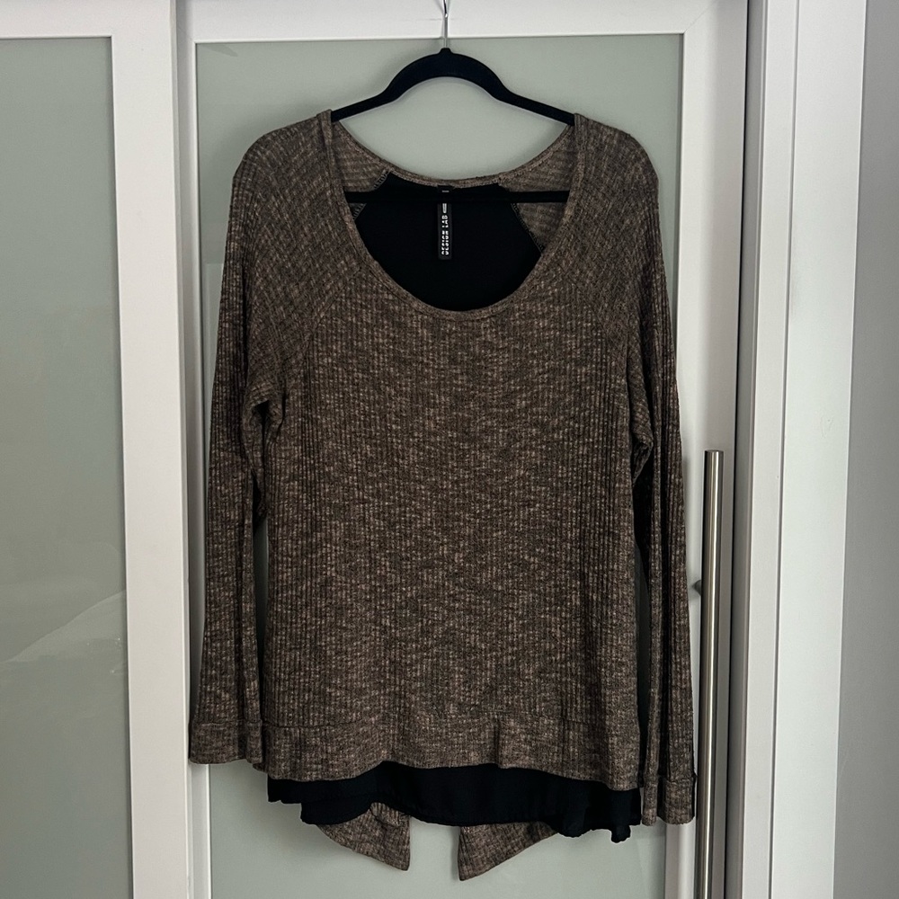 Design Lab Lord & Taylor Brown Ribbed Long Sleeve Layered Top